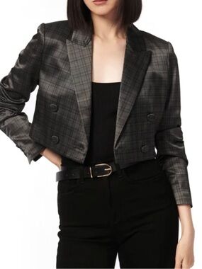 CAMI NYC GRAY HOUNDSTOOTH PLAID CROPPED BLAZER
